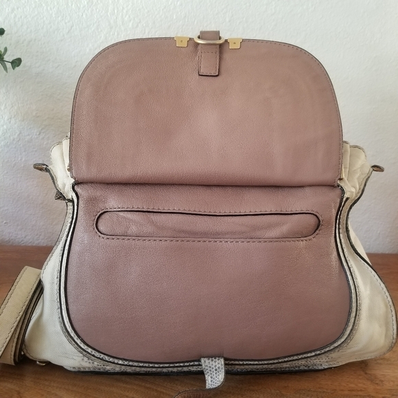 Chloe Marcie Medium Lizard Embossed Satchel Handbag Crossbody Bag - Picture 12 of 17